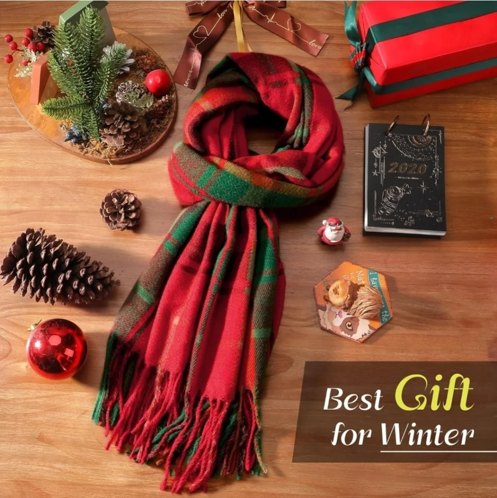 Womens Winter Scarf, Fashion Cashmere Feel Plaid Scarfs for Women, Pashmina Shaw